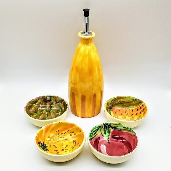 Pfaltzgraff Earthenware 5-Piece Oil Decanter & Bowl Set NIB - Picture 2 of 7